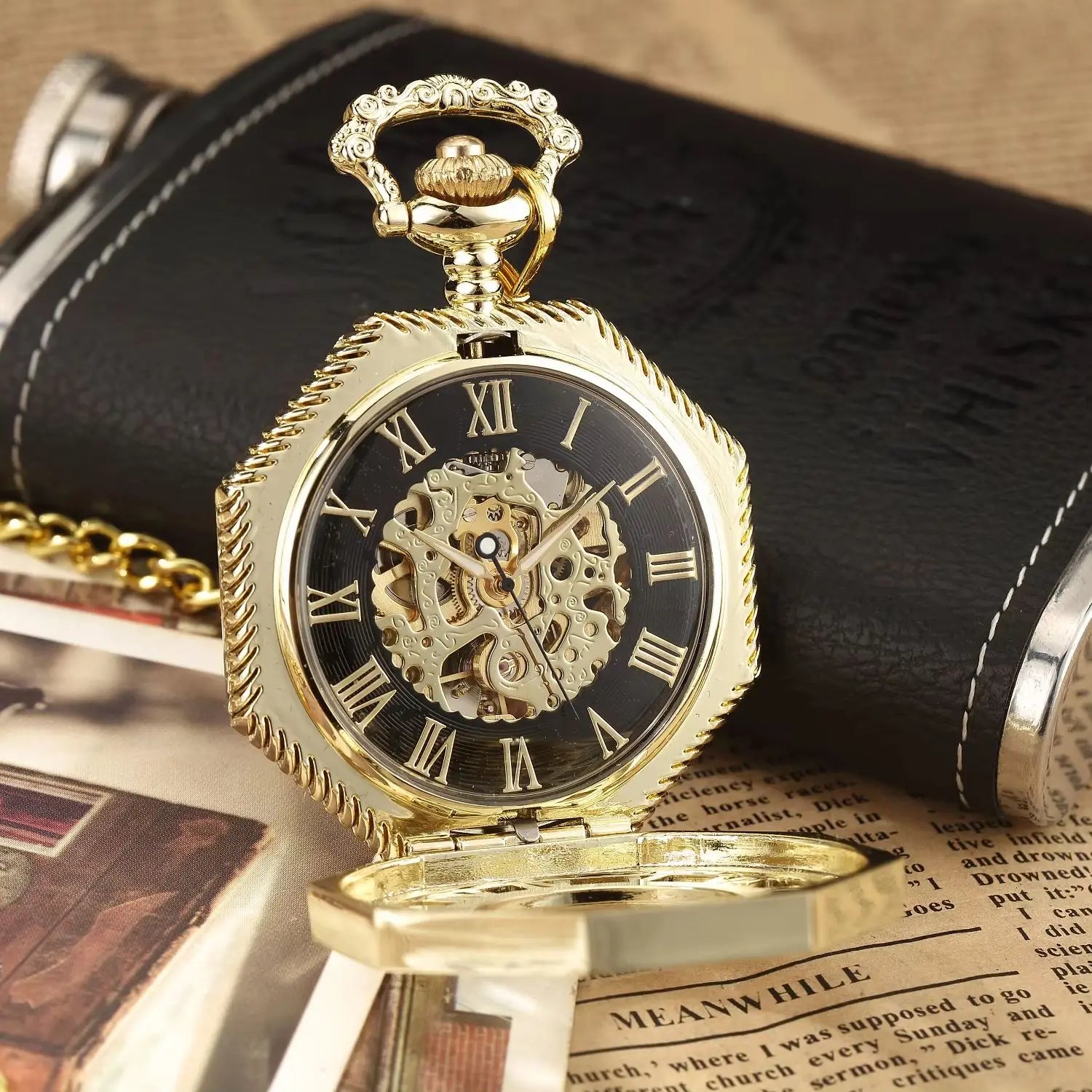 Meridian Hexagon — Gold Skeleton Pocket Watch