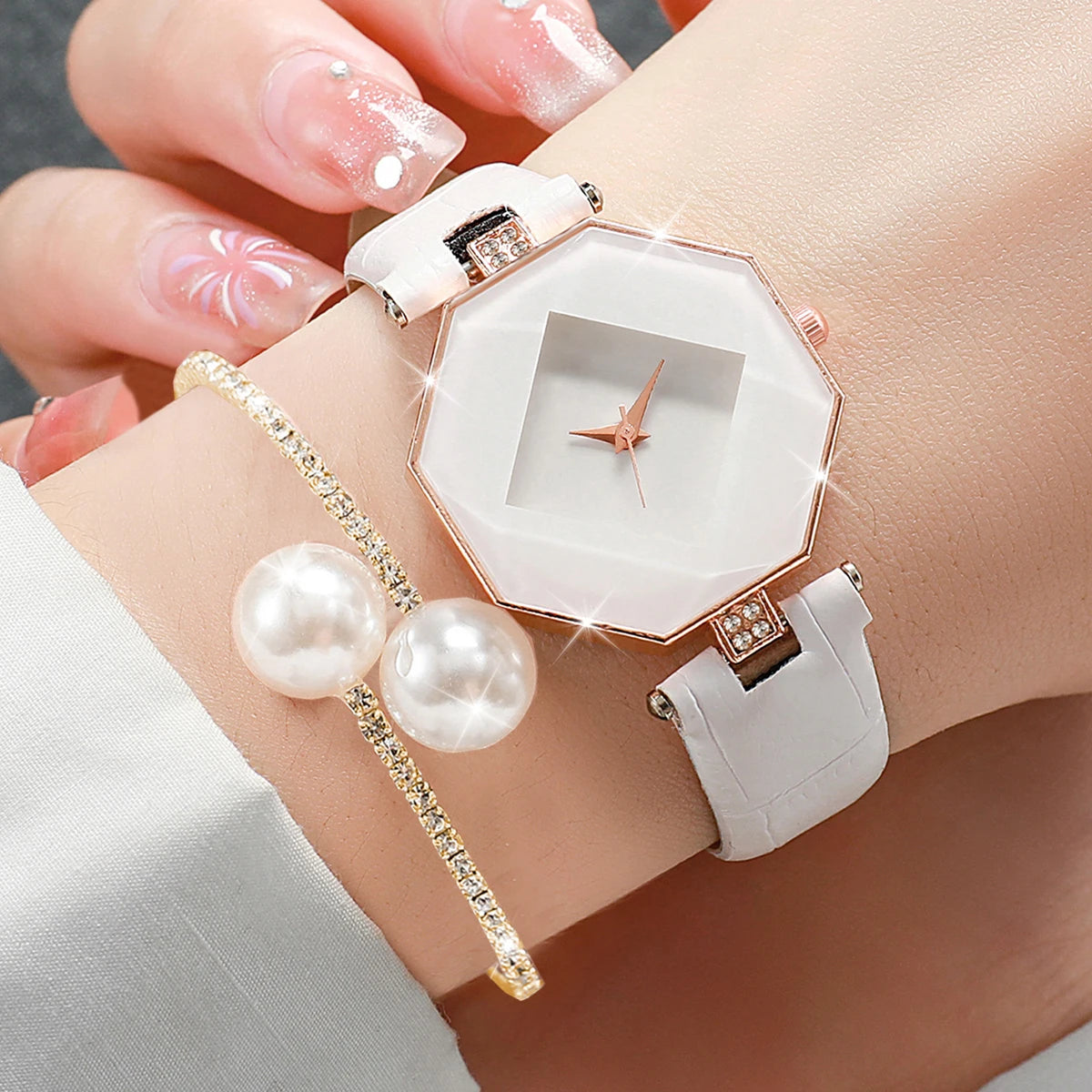 Duo Pérola Meridiana — Conjunto Feminino de Relógio e Pulseira