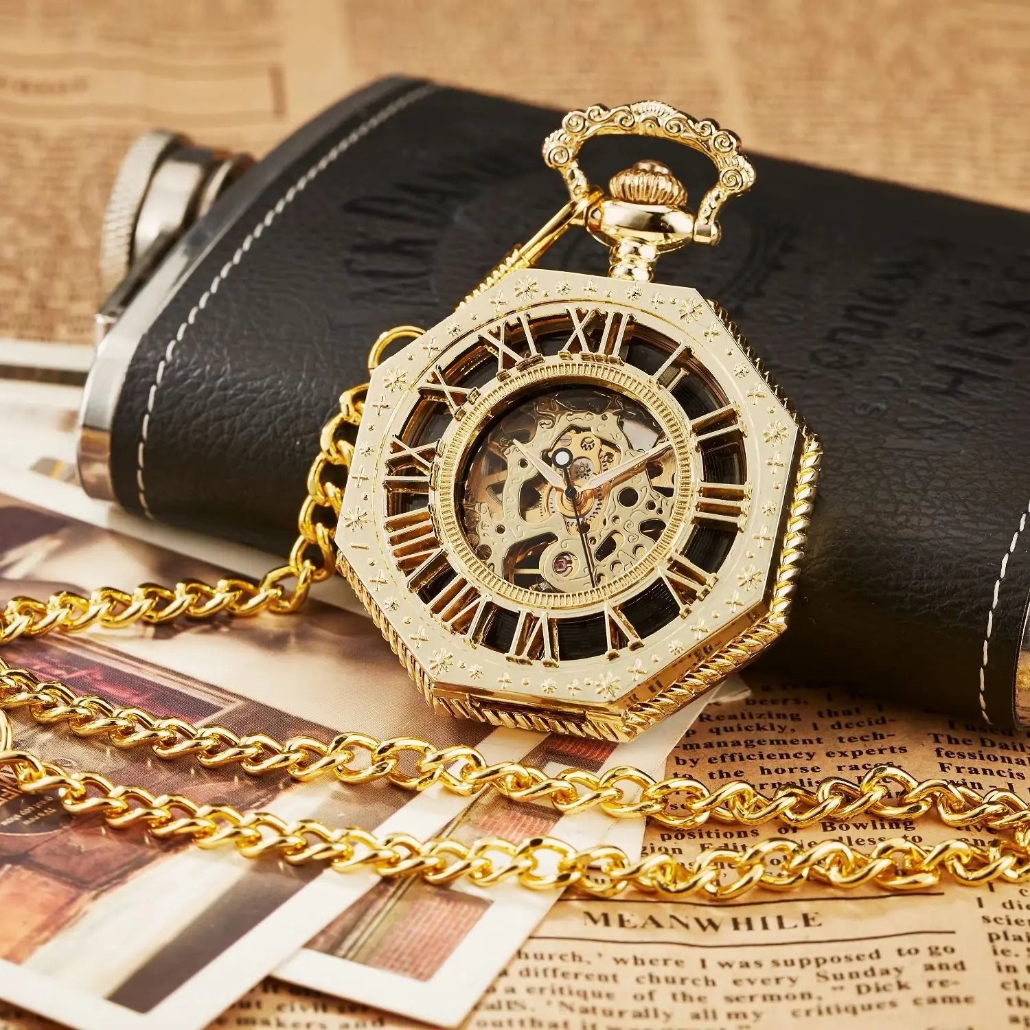 Meridian Hexagon — Gold Skeleton Pocket Watch