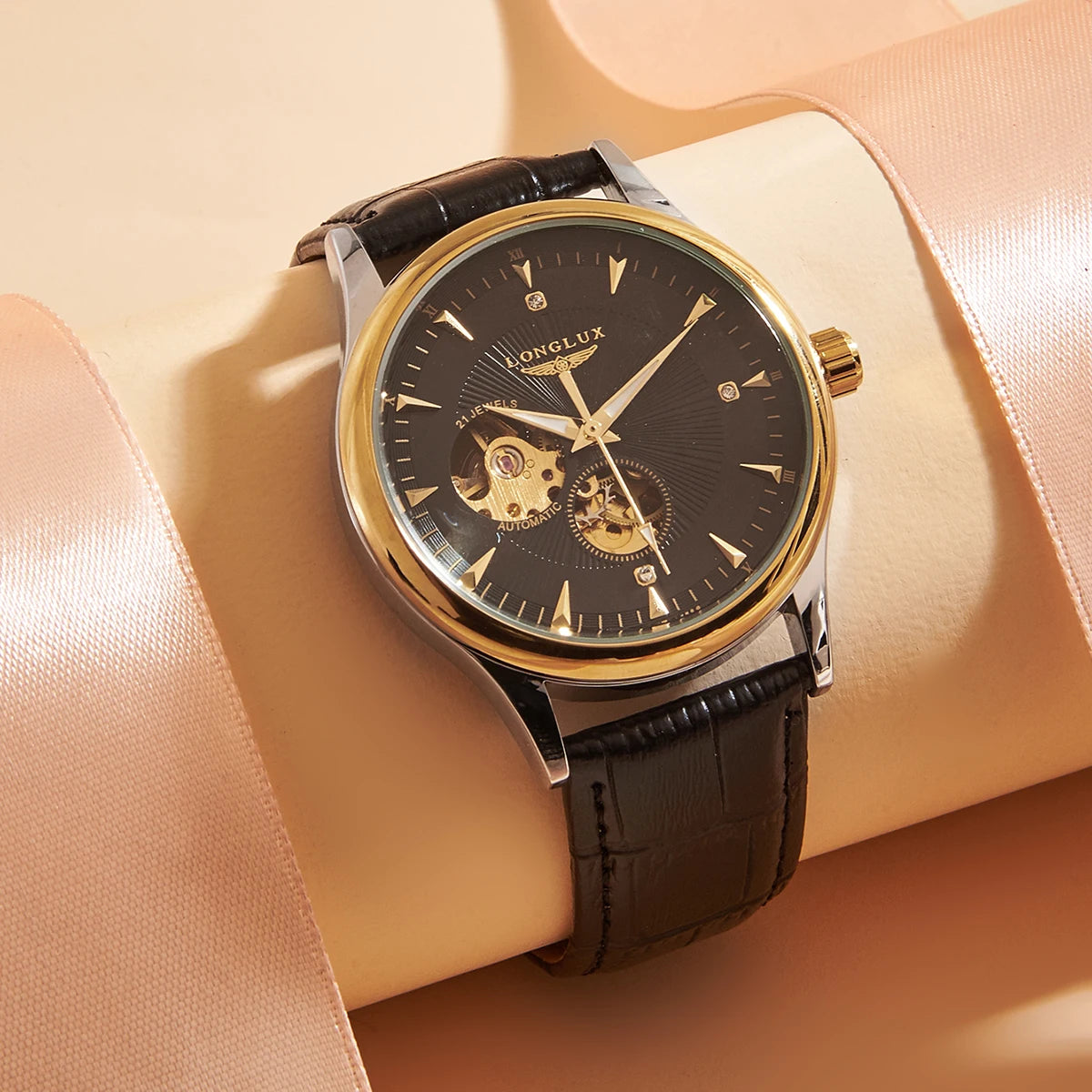 Meridian Aurum — Relógio Esqueletizado Automático Dourado