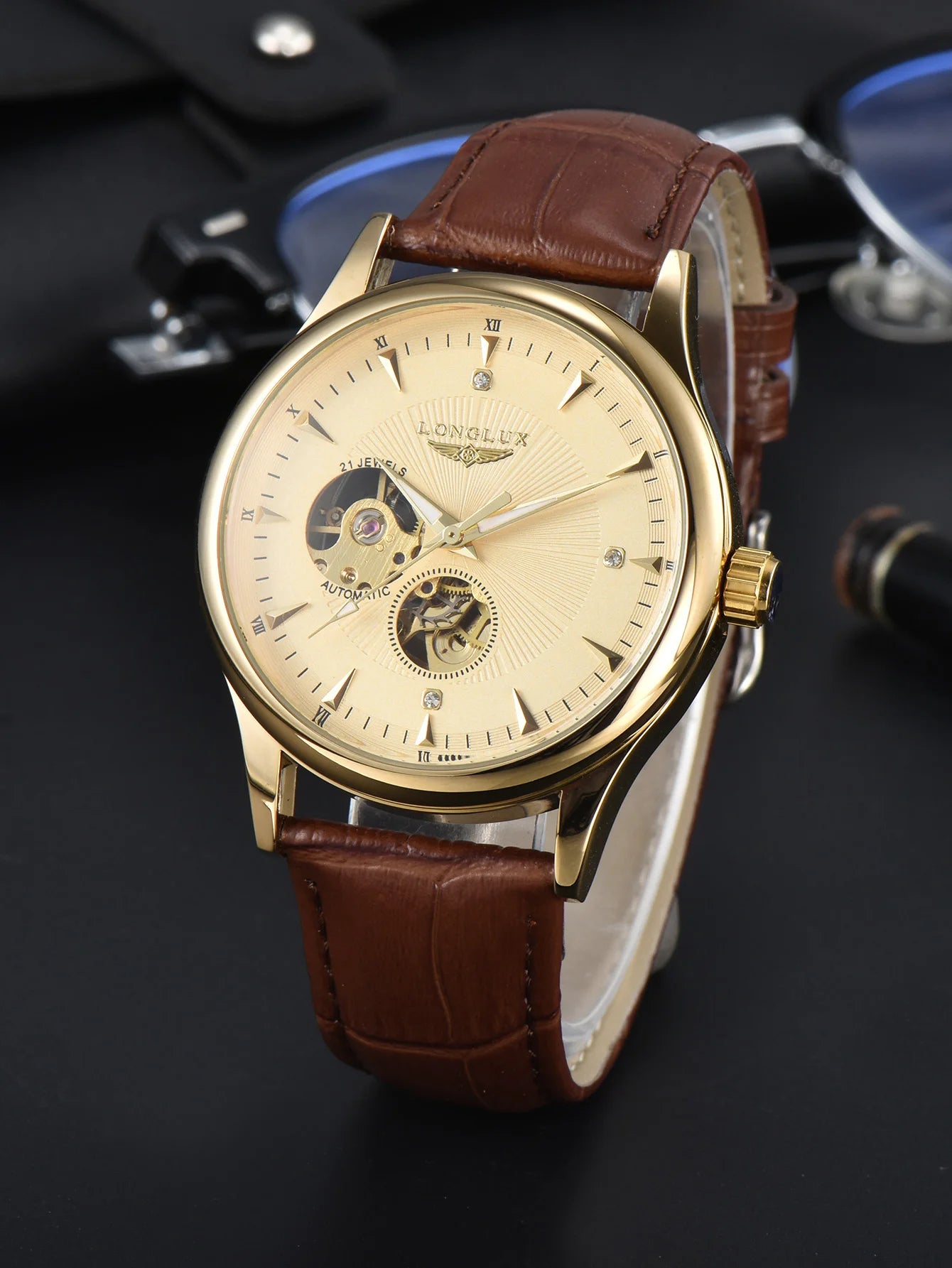 Meridian Aurum — Relógio Esqueletizado Automático Dourado