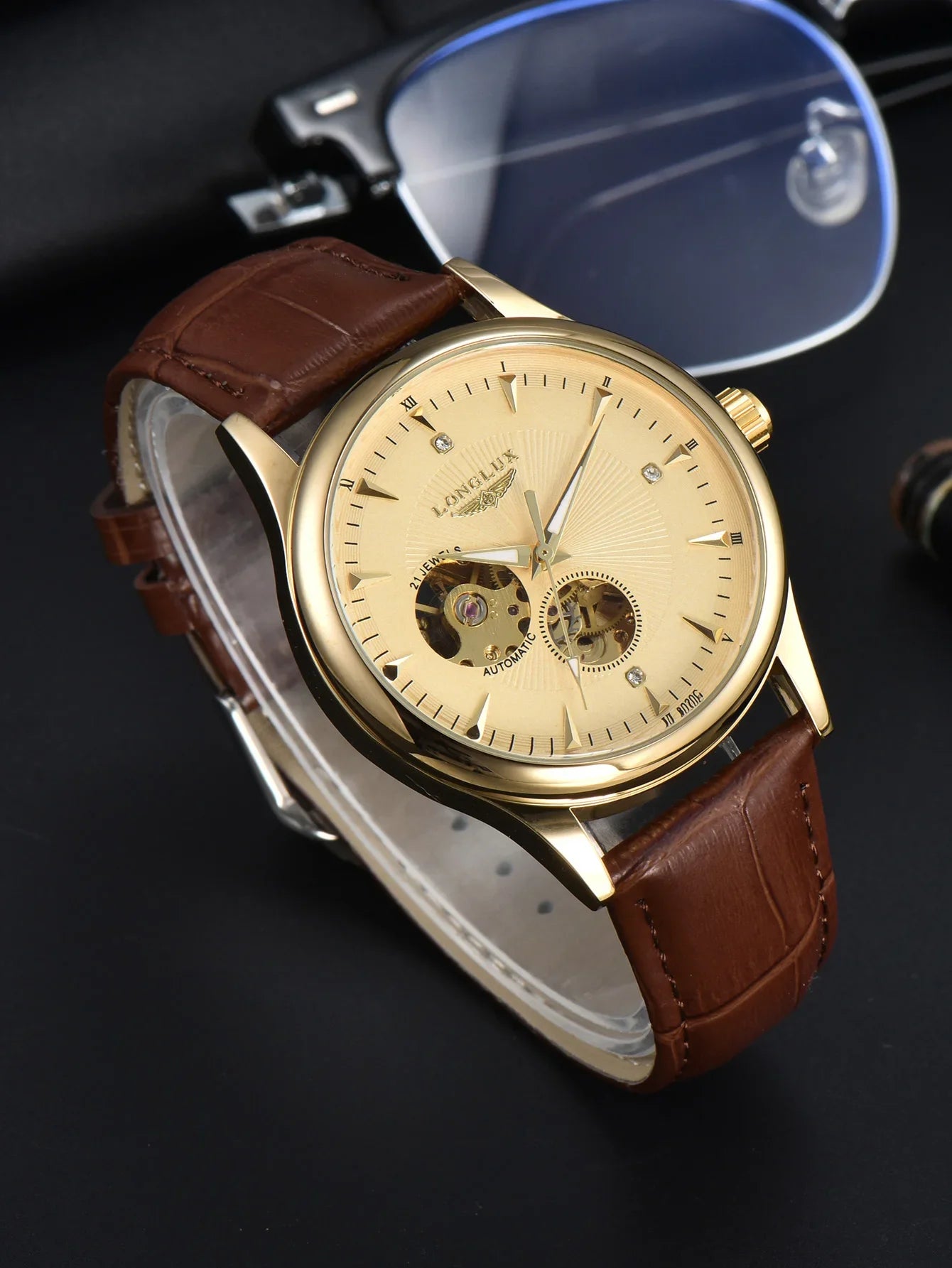 Meridian Aurum — Relógio Esqueletizado Automático Dourado