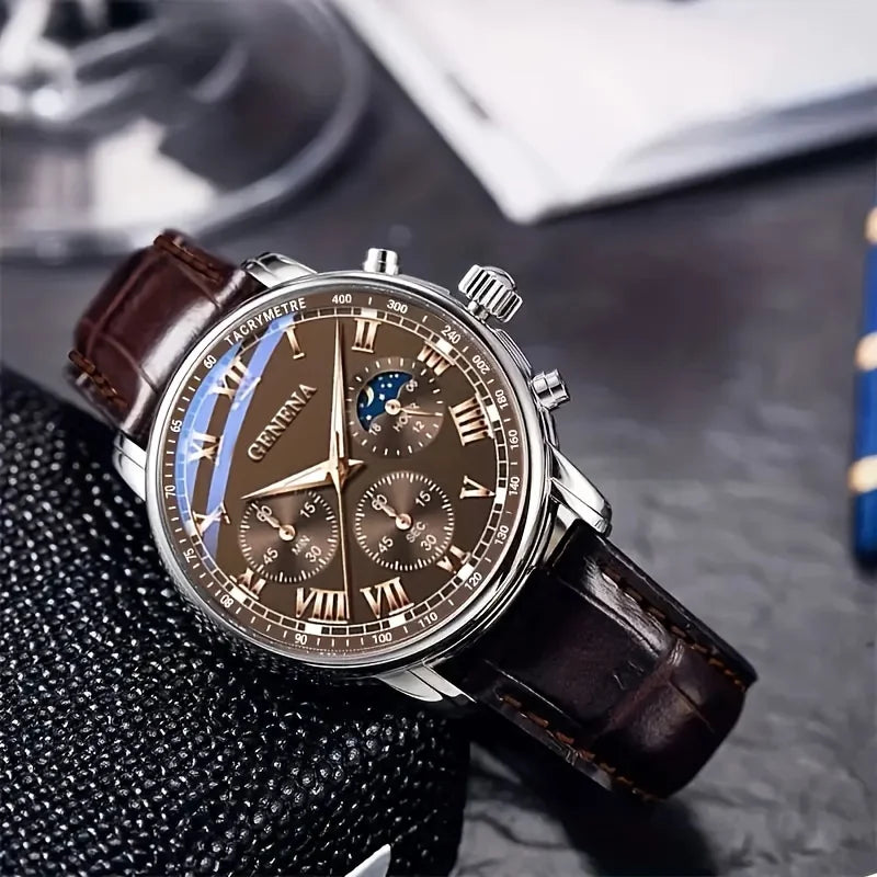 Cadran romain Meridian — Cuir marron